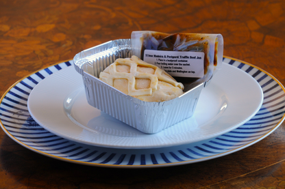 Frozen beef Wellington ready meal in foil tray, part of our home food delivery menu
