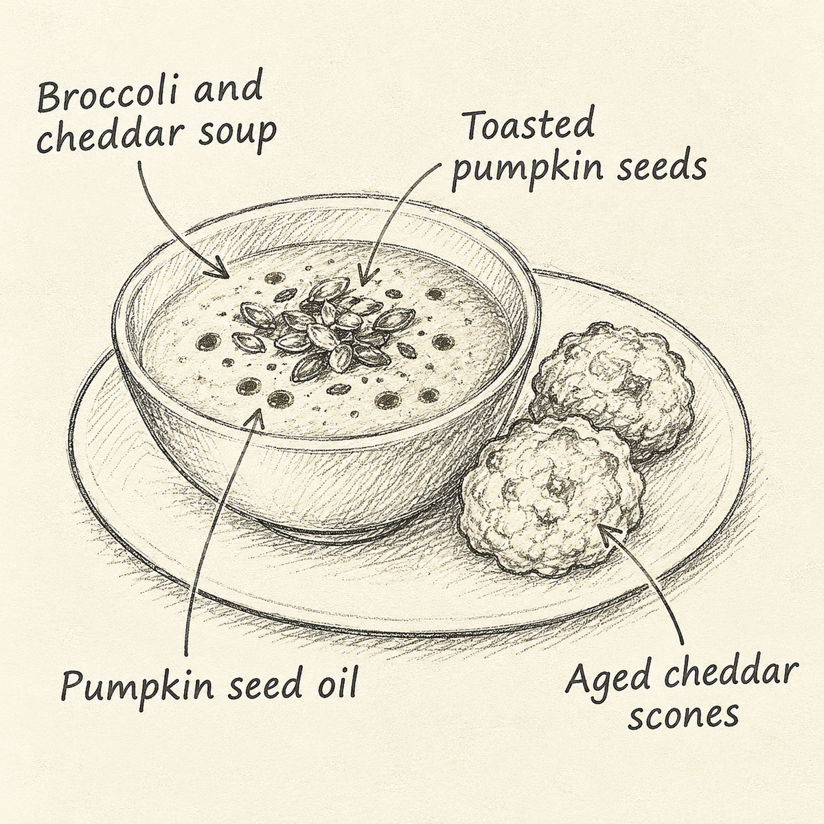 Broccoli, Aged Cheddar & Pumpkin Seed Soup