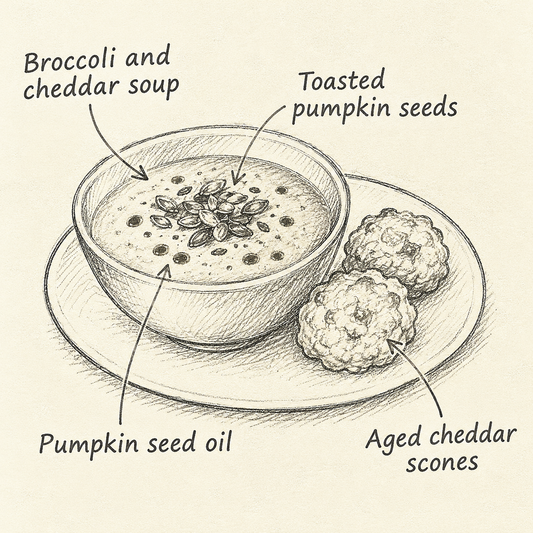 Broccoli, Aged Cheddar & Pumpkin Seed Soup