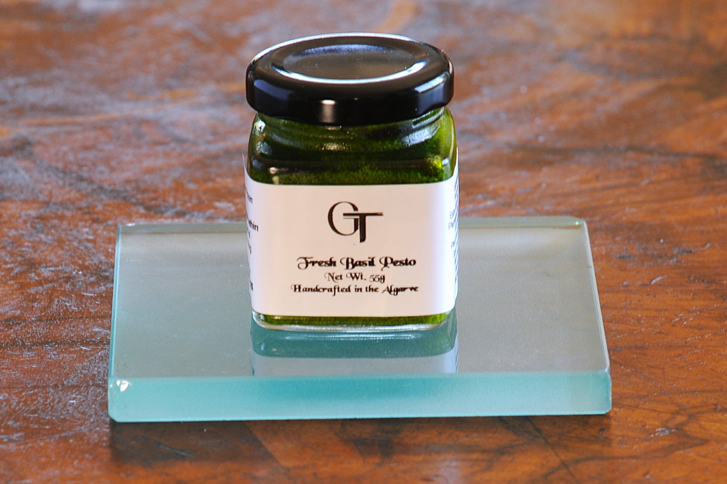 Fresh basil pesto by private chef George Tannock — handcrafted in the Algarve, frozen in a glass jar