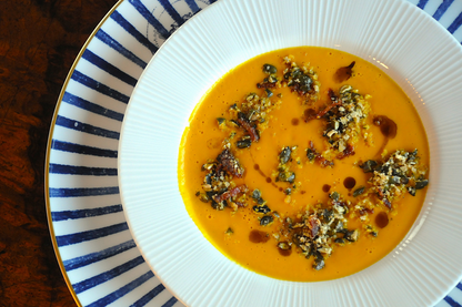 Pumpkin Soup with a Guanciale, White Truffle Oil & Pumpkin Seed Crumble